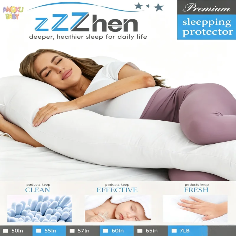 Almohada de Embarazo en Forma de U para Dormir, Cojín de Soporte Corporal para Embarazadas, Desmontable y Lavable, Almohada de Lactancia
