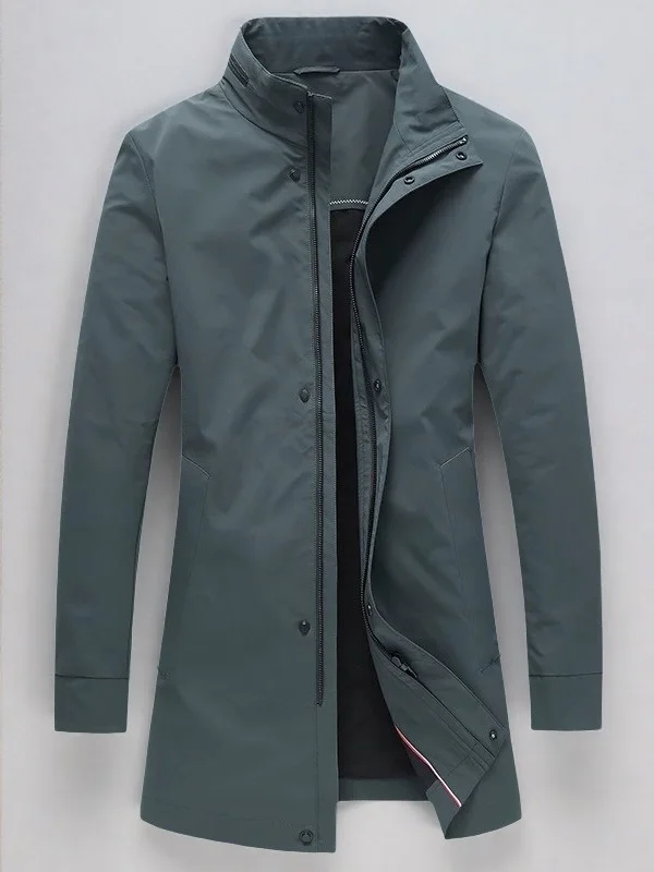 

Мужская осенняя ветровка с длинным воротником-стойкой, повседневная деловая верхняя одежда из полиэстера, модная городская стильная водонепроницаемая куртка на молнии с декоративными элементами