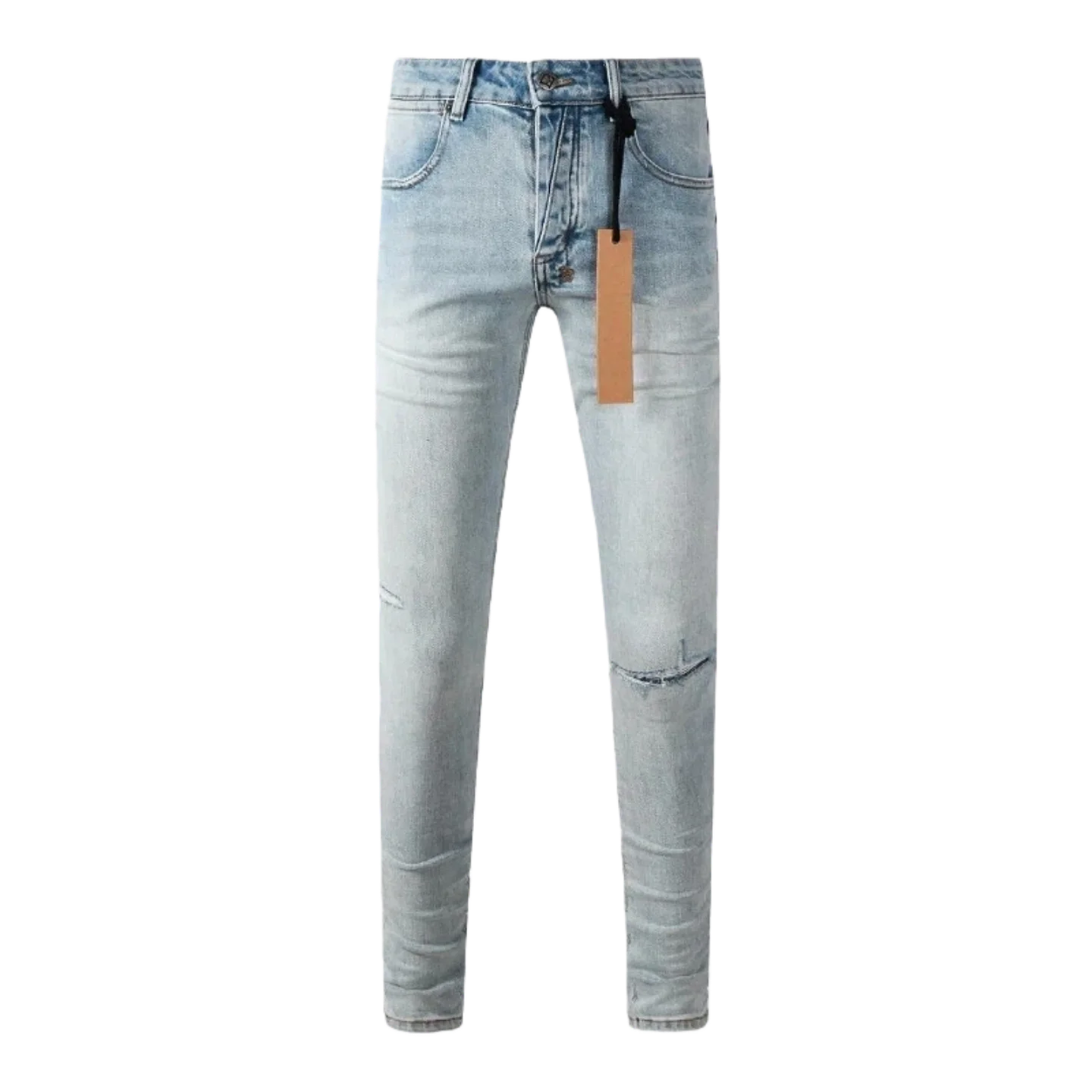 

High-quality embroidered jeans, split-layer washing process, copper button design, high street style