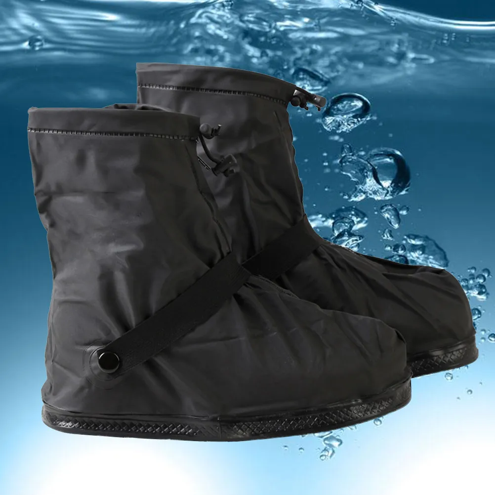 Waterproof Shoes Cover Reusable Foldable Rain Protector with Zipper Closure Non-Slip Traction for Outdoor Activities Xl Black