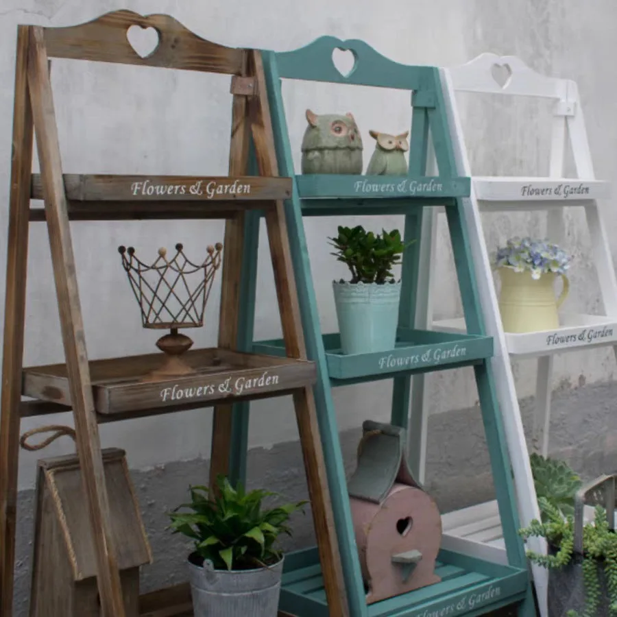 

American rural retro wooden flower stand several steps floor-to-ceiling multi-layer square shelf balcony flower table