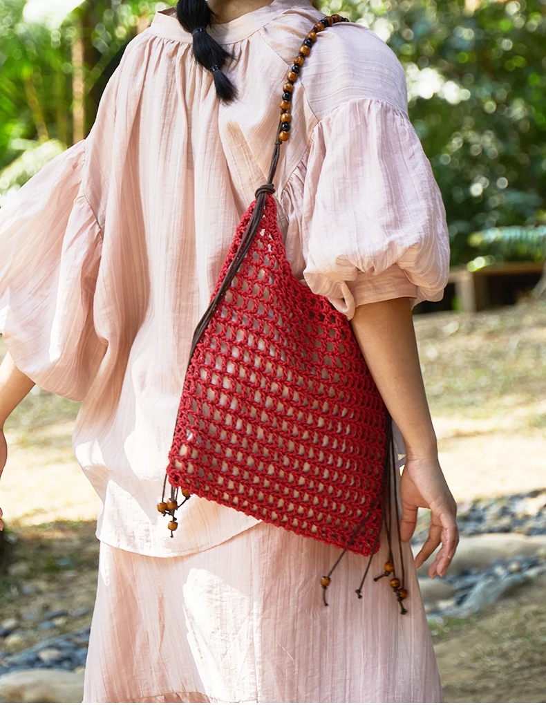 TEYEJI 2026 Spring Summer Straw Woven Bag Hollow Women Handbag Crossbody Bag Casual Beach Vacation Mesh Tote Handbag