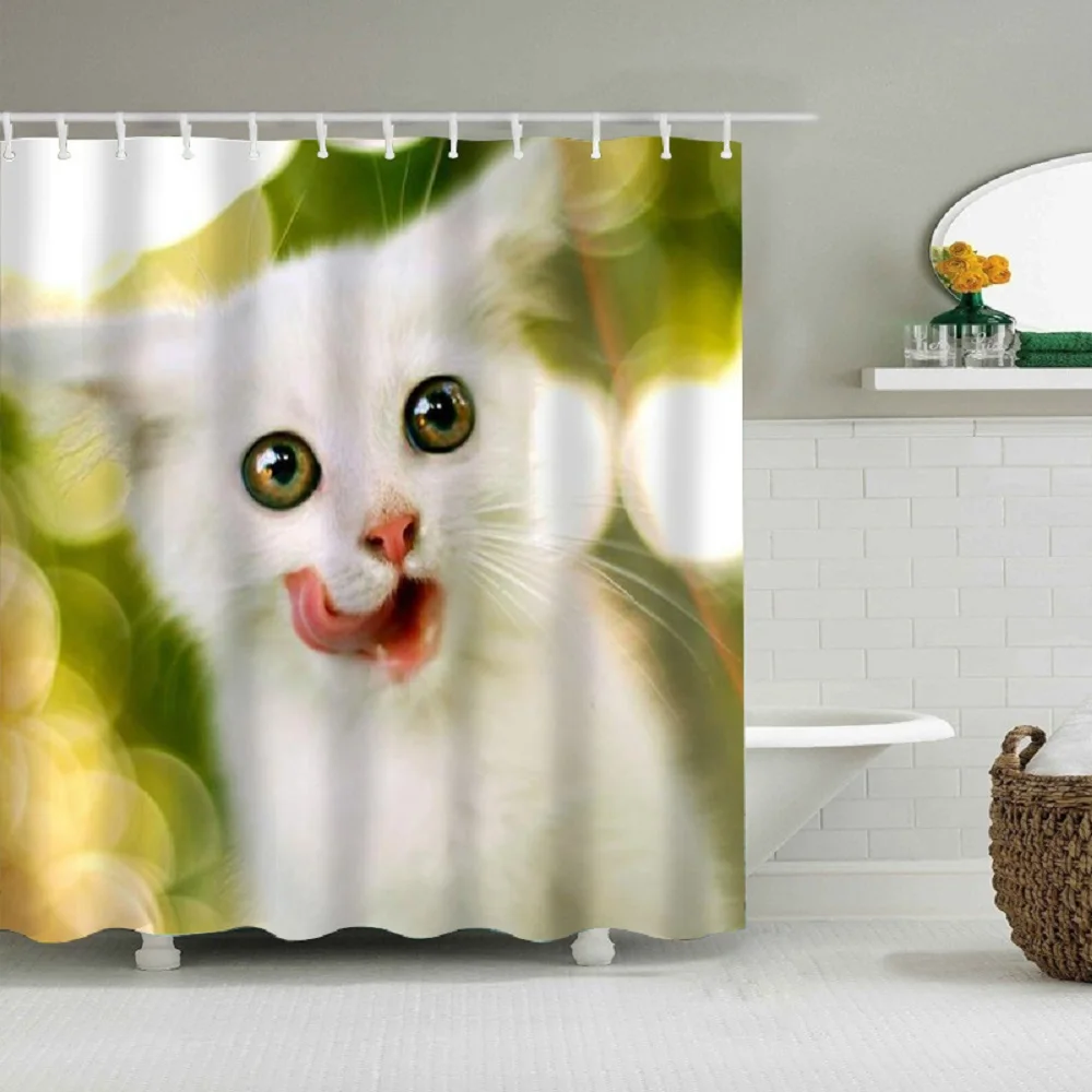 Cute Cat Shower Curtain Shoes Kitten Kitty  Pet Closeup Bath Curtains Waterproof Polyester Cloth Bathroom with Hooks Home Decor