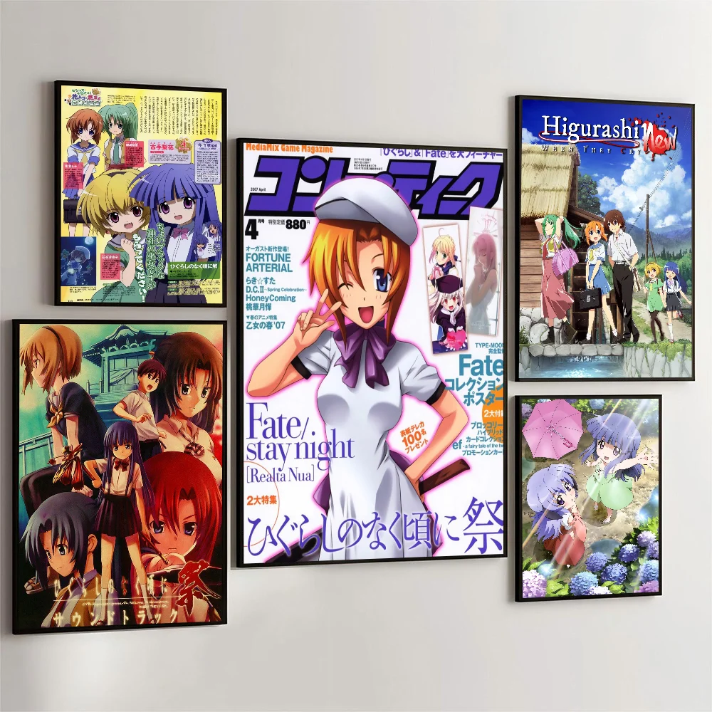 Higurashi When They Cry Classic Movie Poster Self-adhesive Art Waterproof Paper Sticker Coffee House Bar Room Wall Decor