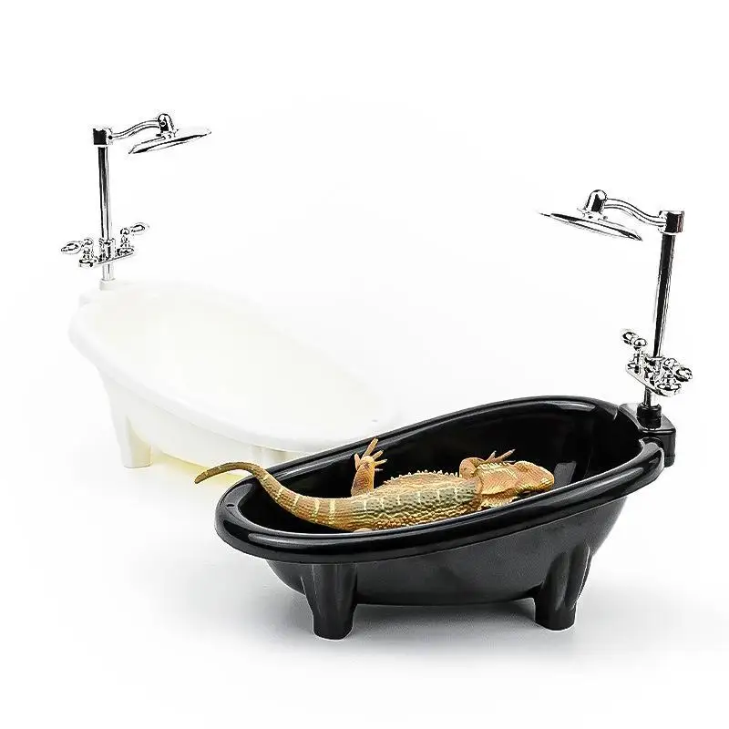 Mini Reptile Bathtub Burr Free Safe Edges Realistic Faucet For Leopard Gecko Bearded Dragon Small Terrariums