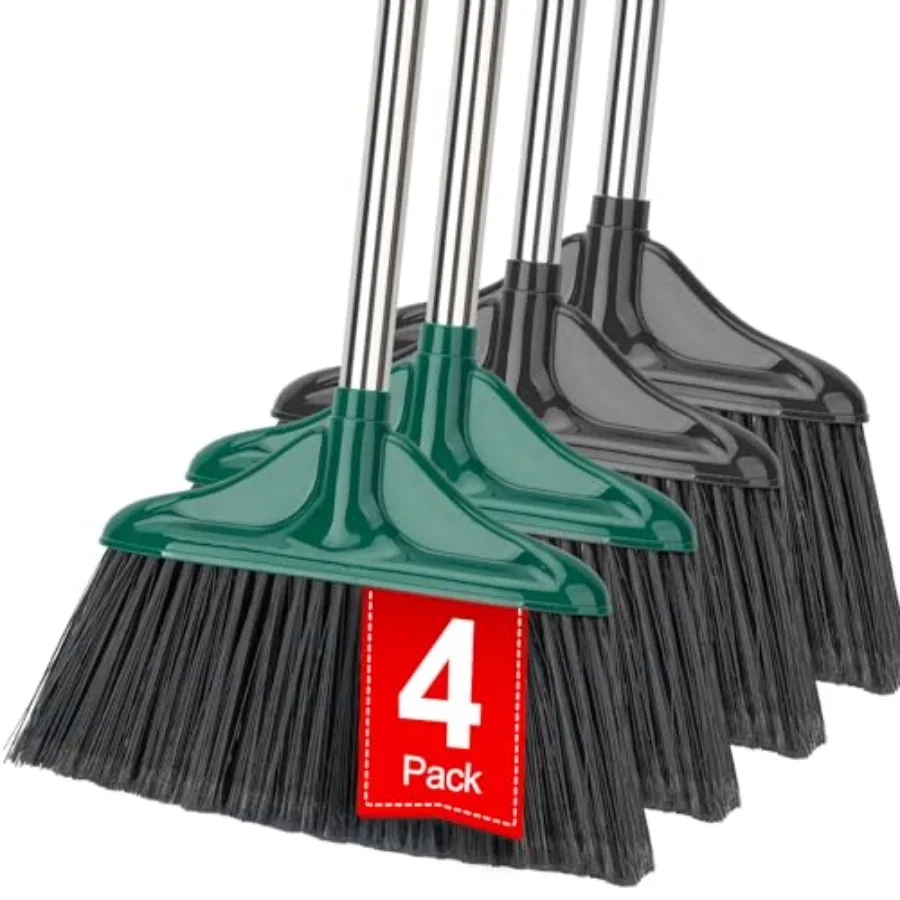 

4 PCS Heavy Duty Broom Outdoor/Indoor Commercial Broom with 61 Long HandlePerfect for Home Garage Kitchen Office Lobby Room Flo