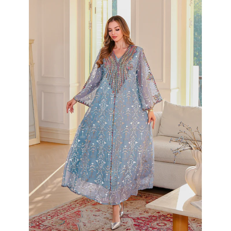 2025New Muslim Women's Dress Middle Eastern Dress Long SkirtabayaArabian Embroidered Robe