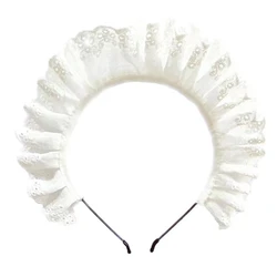Lolita Pleated Laces Hair Hoop Women Elegant Hollow Out Pattern Makeup Headband for Sweet Girls Cosplay Maid Hair Accessories