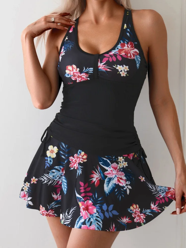

Two Piece Swimsuit Women 2026 New Solid Print Sling Tankini Swimwear Summer Short Skirt Beach Wear Bathing Suit Female Swimming