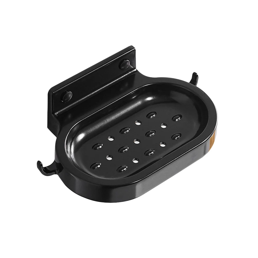 حامل صابون ذاتي اللصق من الألومنيوم الأسود العتيق للحمام والمطبخ وسلة صابون مثبتة على الحائط مع خطافات وصينية قابلة للتصريف #5