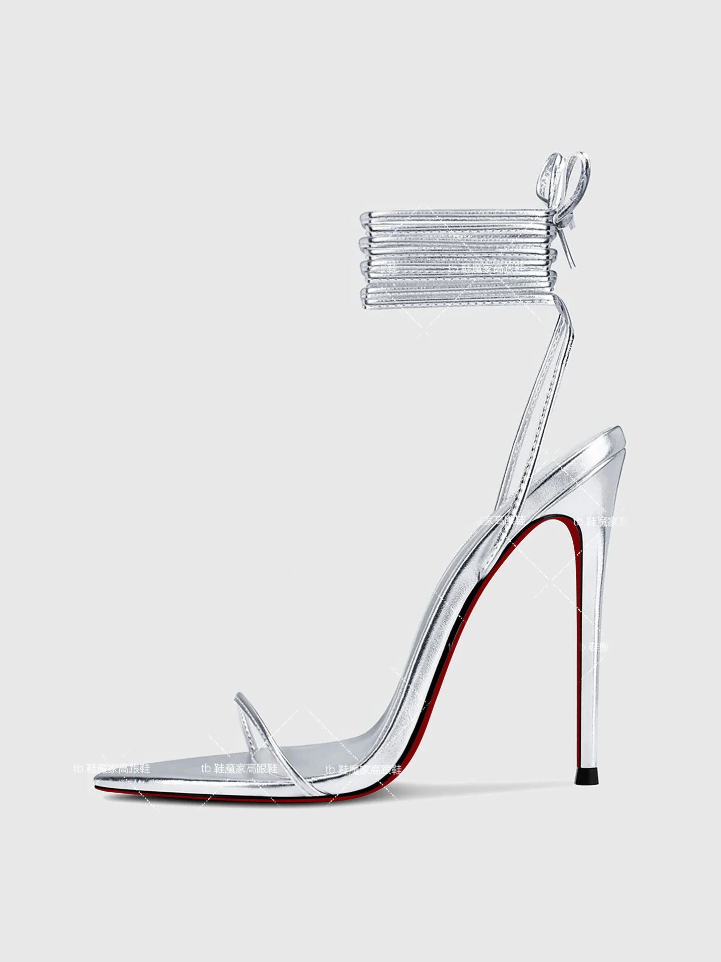 New 12cm Pointed Thin Cross Strap High-Heeled Sandals for Women in Europe, Sexy Silver Fashion Plus Size Shoes - view 3