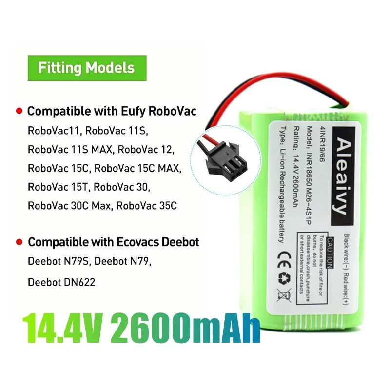 

14.4V 2600mAh for Conga Excellence 990 Ecovacs Deebot N79 N79S DN622622 Eufy RoboVac 11 11S RoboVac 30 Etc.18650 Li-ion Battery