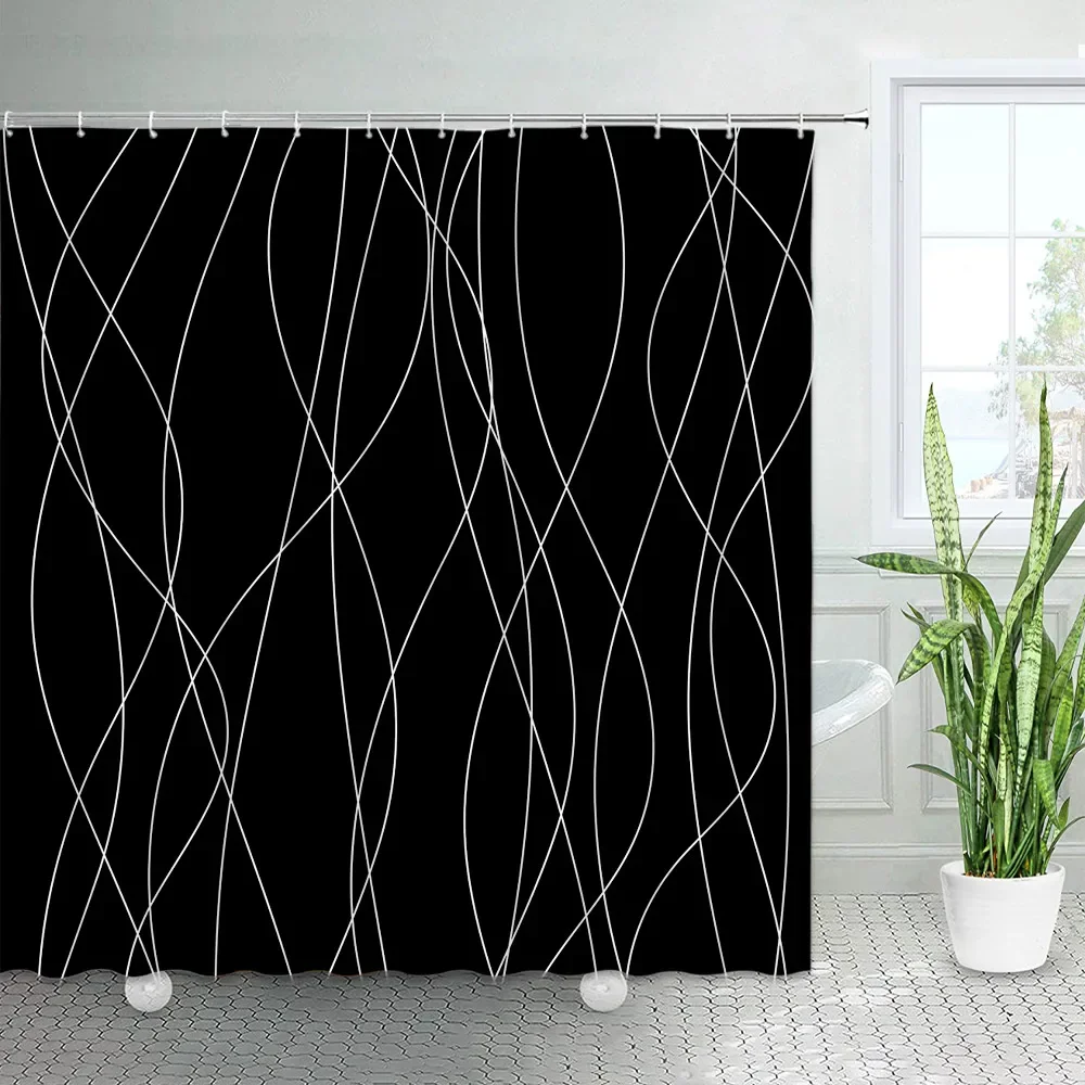 Modern Shower Curtains with Hooks Geometric Bath Curtains For Bathroom Bathtub Waterproof Personality Polyester Cloth Home Decor