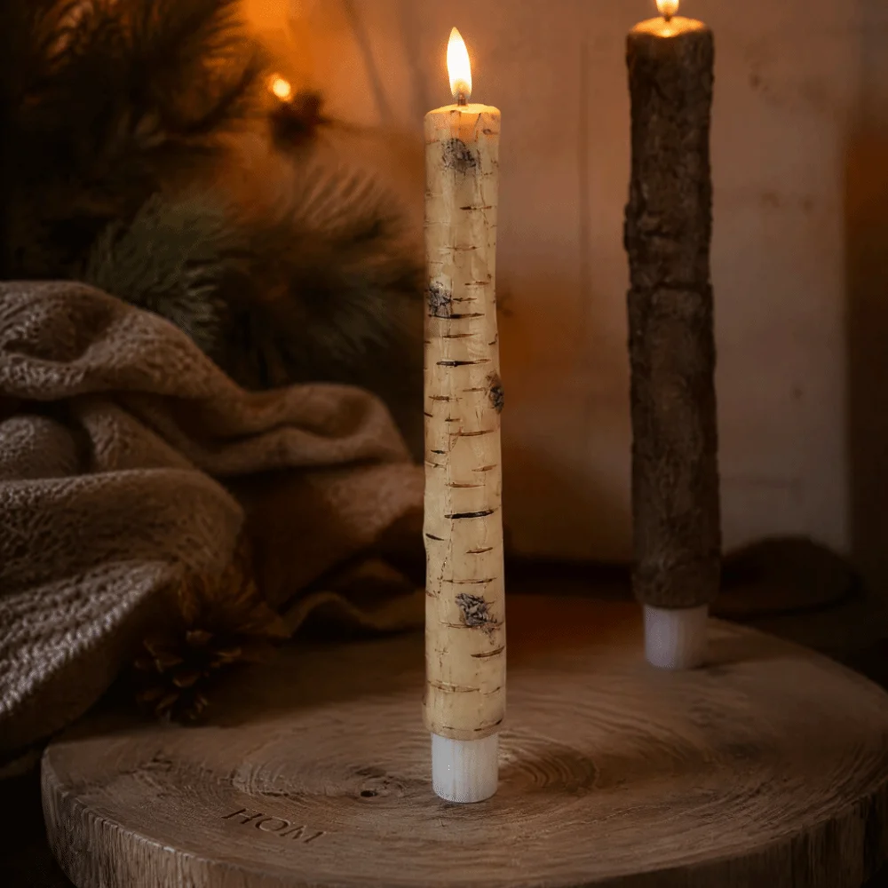 Soft Light LED Flameless Candles Flame Simulation Birch Wood Texture Electronic Candles LED Light Flameless Design