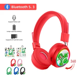 Wireless Bluetooth Headset with Microphone Dinosaur Animal Boy Girl Fun 360 Degree Rotatio TF Card Phone Headphones for Children