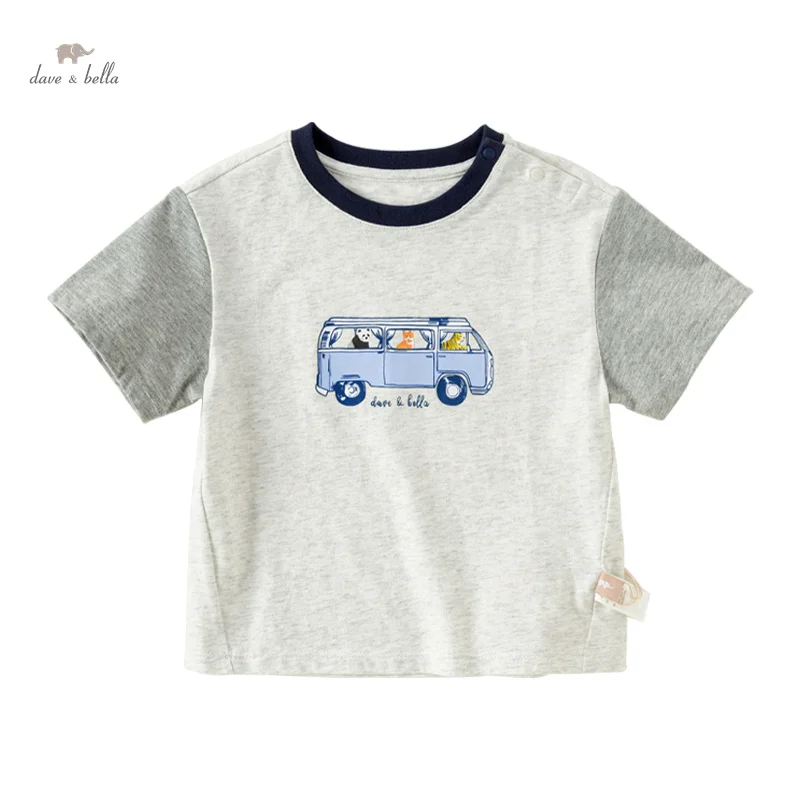 Dave Bella 2024 New Summer Boys Baby T-Shirt Children Top Cotton Fashion Casual Car Short Sleeved Outdoor Sport DB2240902