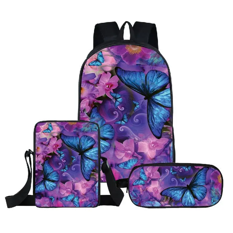 Cartoon Novelty Cool butterfly 3pcs/Set Backpack 3D Print School Student Bookbag Laptop Daypack Shoulder Bag Pencil Case 2026