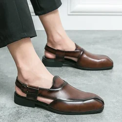 Aushöhlen Männer lässig Sommerschuhe neue Herren Slip on Sandalen Leder hand gefertigt für Männer Freizeit schuhe Strand Luxus Sandalen