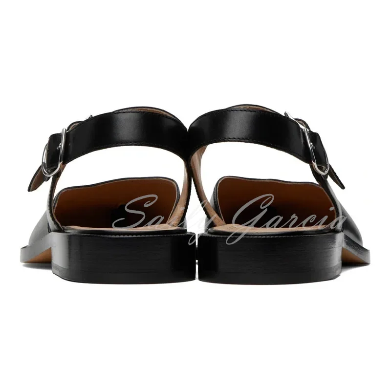 Black Split Toe Sandals Luxury British Style Buckle Strap Genuine Leather Summer Beach Shoes Casual Comfortable Men For Shoes