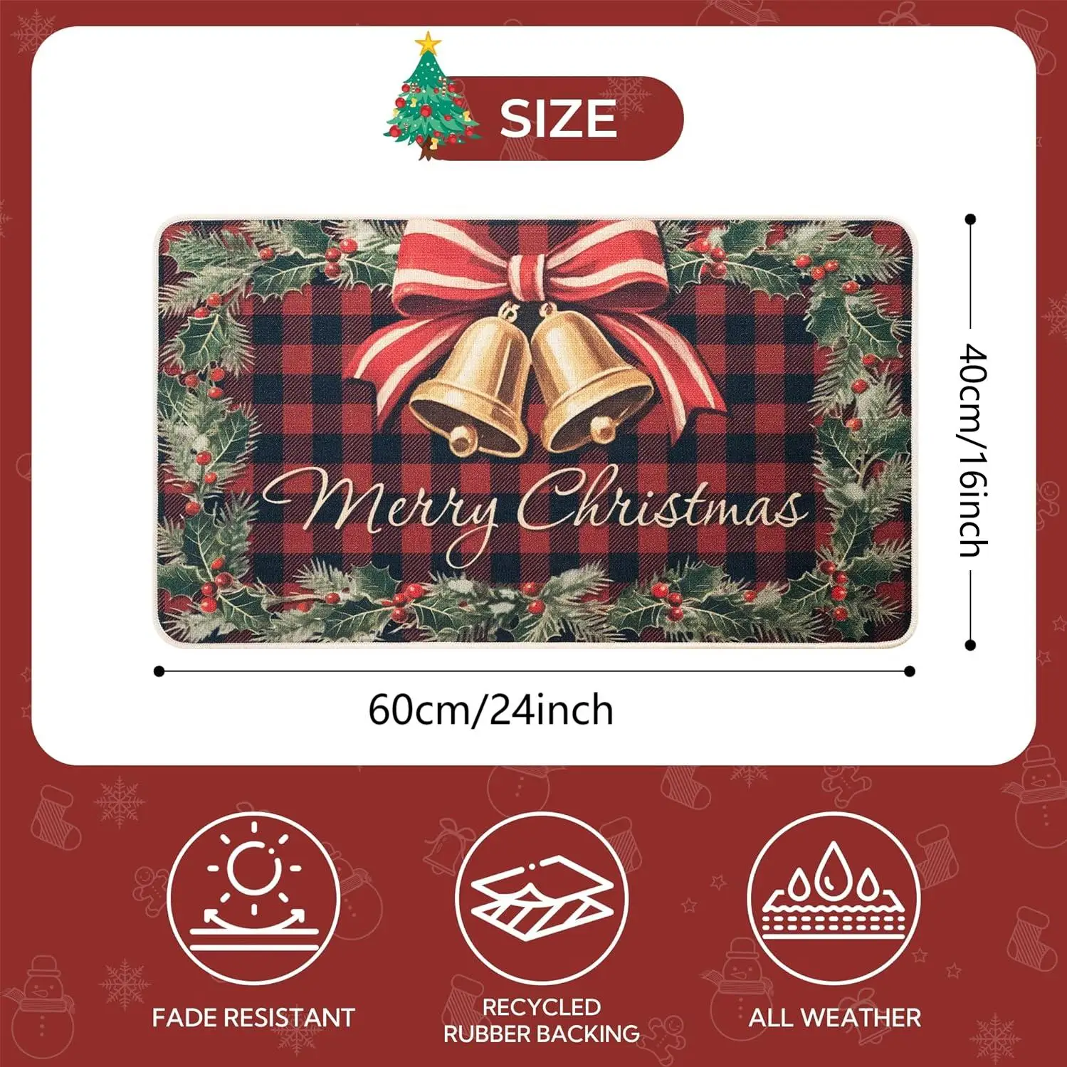 VIKAMA Christmas Bell Welcome Door Mat Winter Home Decoration Balcony Corridor Floor Mat Indoor Outdoor Entrance Carpet