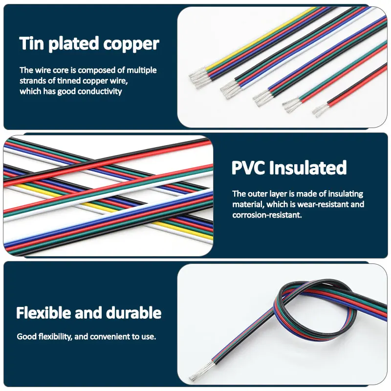2-10m LED Parallel Wire 3/4/5/6Pins 22/20/18AWG PVC Extension Connector Electrical Wires For 5050 WS2812B RGBW RGBWW Strip Light