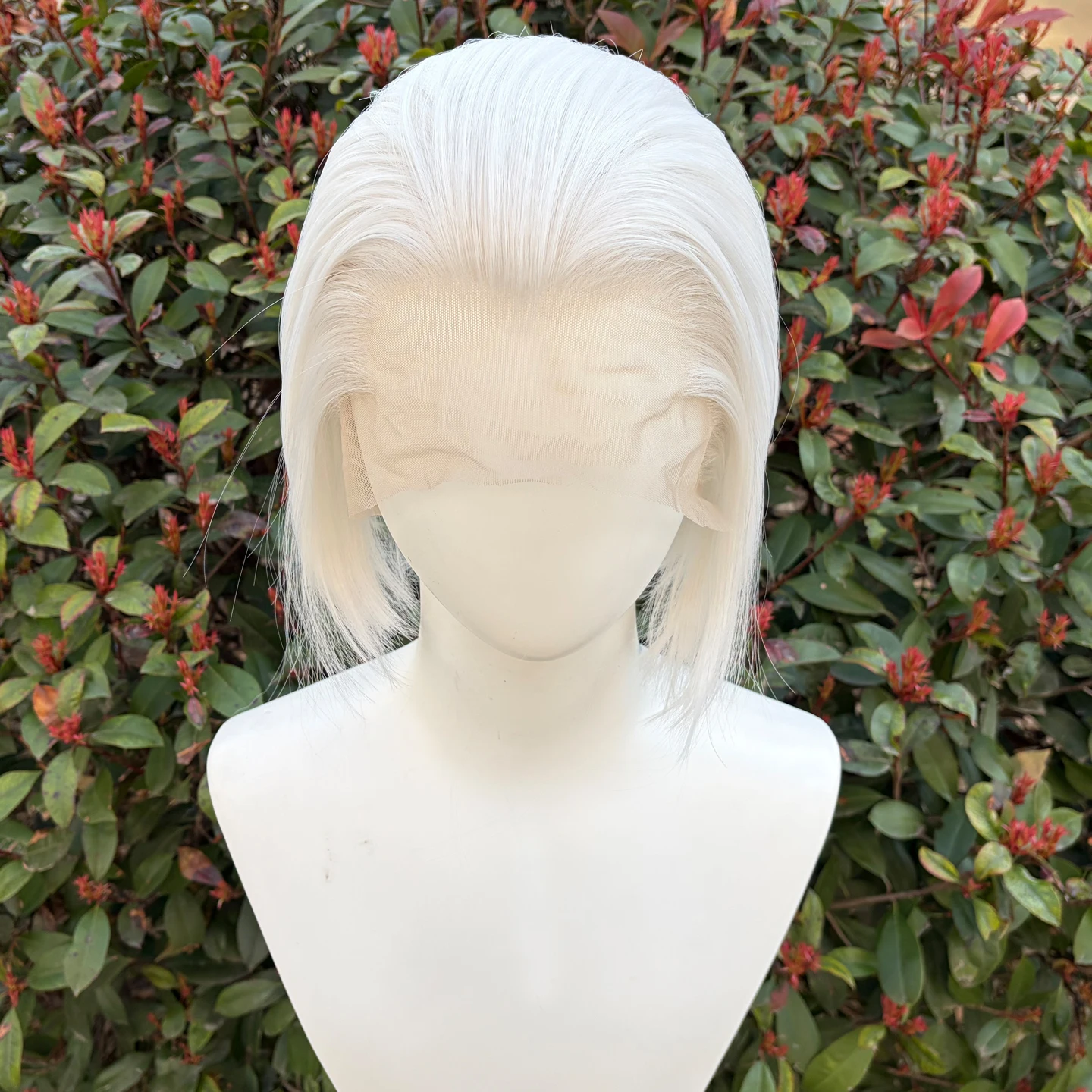 White Widow's Peak Short Lace Front Wigs 13×4 Synthetic Lace Front Wig Glueless Straight Bob Cosplay Heat Resistant Wig