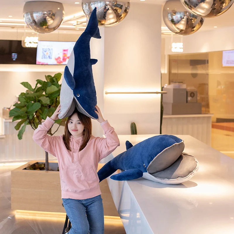 45-140CM New Giant Size Blue Whale with Mouth Opened Plush Toy Sea Fish Doll Stuffed Soft Pillow Birthday Gift