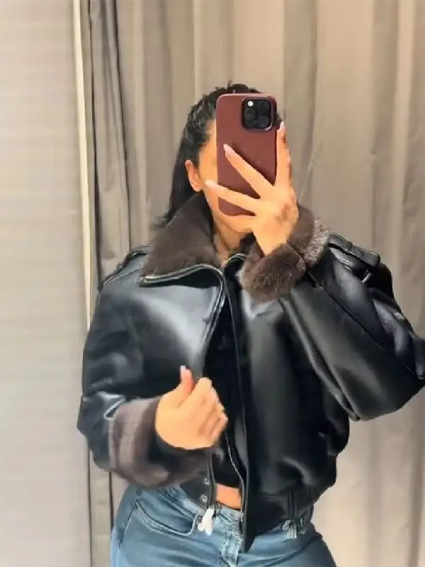 Trendy Versatile Leather Bomber Jacket Vintage Chic Female Outerwear Autumn Stylish Women Casual Streetwear