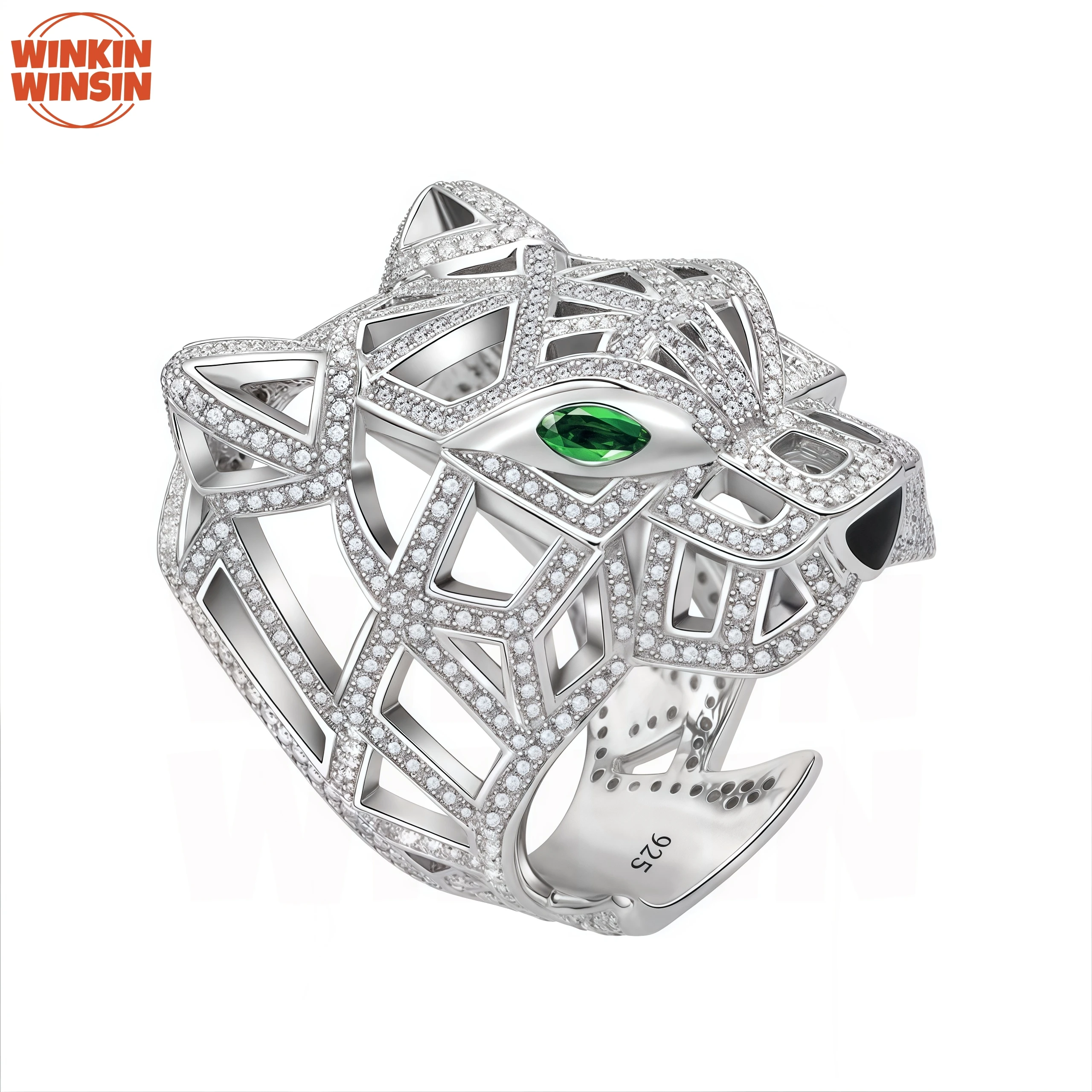 

Winkin Winsin Luxury Designer 925 Sterling Silver Woman Rings S925 Leopard Finger Rings Woman Girls Man Green Gemstones Jewelry
