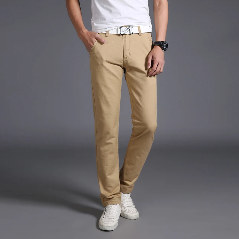 Khaki Casual Cotton Chino Pants Men Straight Leg Faion Urban Sle mid Waist Long Summer Thin Material  Color