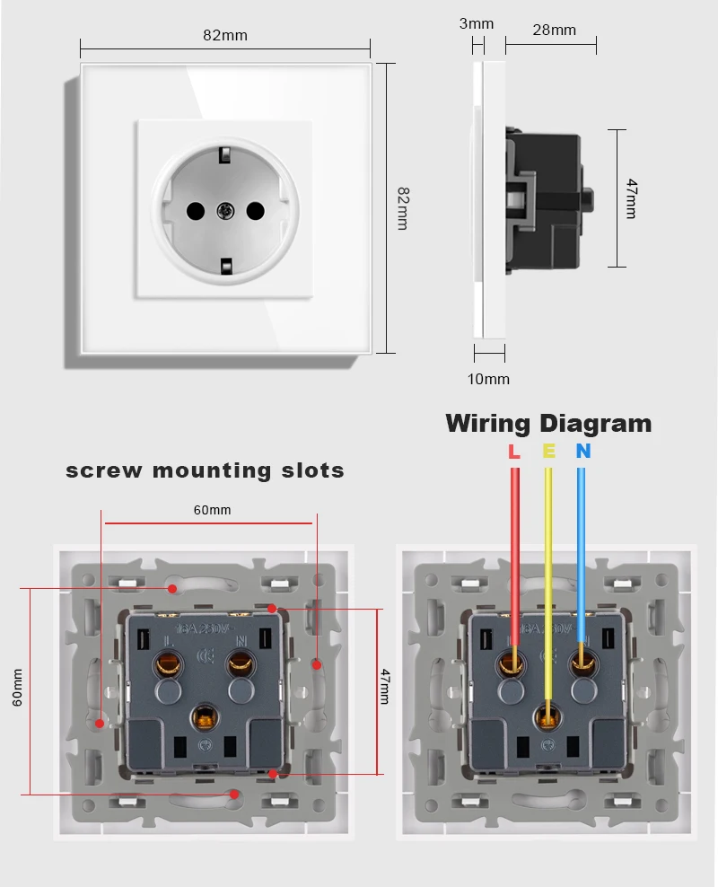 NOVSKI EU-Standard-USB-Stecker, 16 A-Steckdose, deutsches Strompanel, vier USB-Schnittstellen, Dual-Frame-4 USB-Wandsteckdose