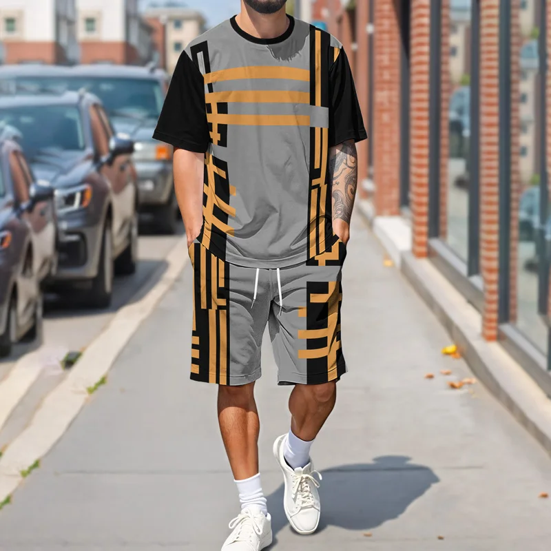 صيف جديد رجل عارضة تي شيرت البدلة الرجعية الأزياء الهندسة طباعة تصميم البوليستر النسيج الجلد ودية مريحة #6