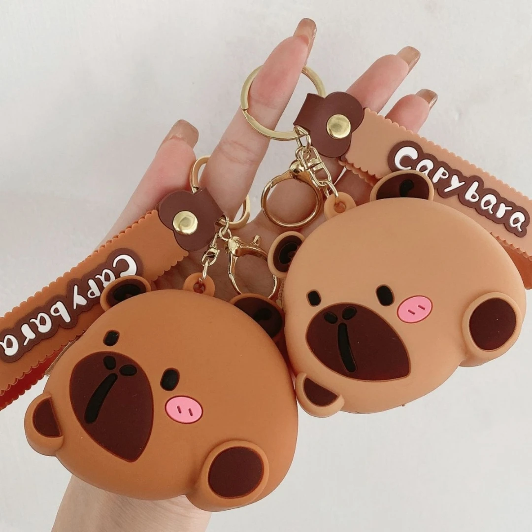 Cute Silicone Capybara Coin Purse Storage Bag With Keychain Small Wallet Creative Pendant Earphone Case Bag Hanging Decoration