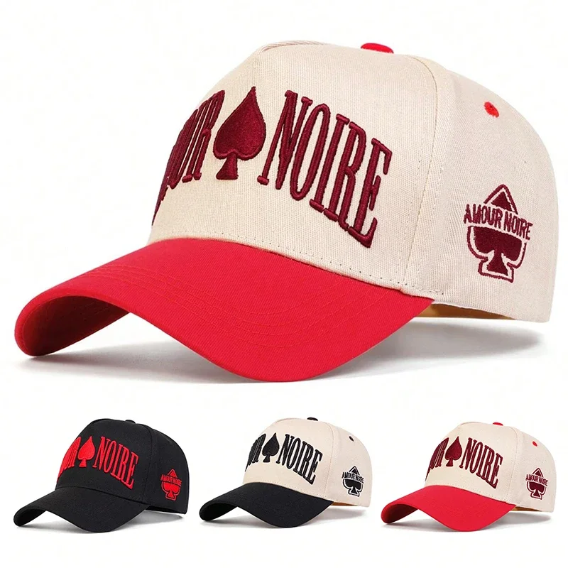Unisex AMOUR NOIRE Baseballkappen mit Spaten-Stickerei, Frühling und Herbst, Sonnenschutzhut für den Außenbereich, verstellbare, lässige Trucker-Hüte