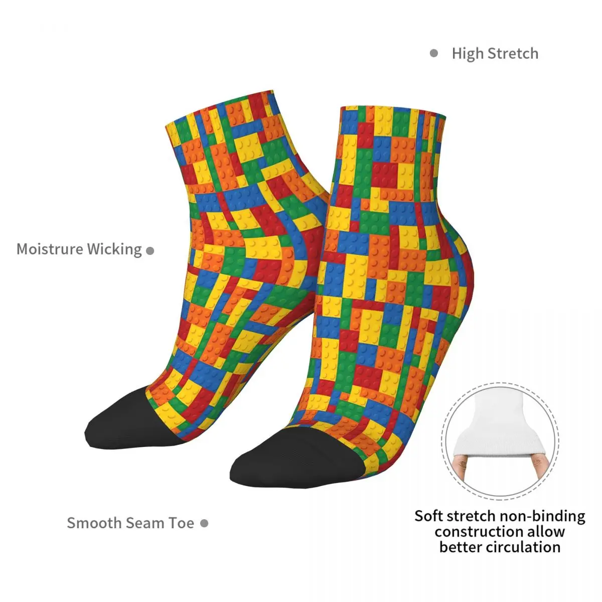 Kids Construction Toy Building Blocks Pattern Ankle Socks Male Mens Women Summer Stockings Polyester