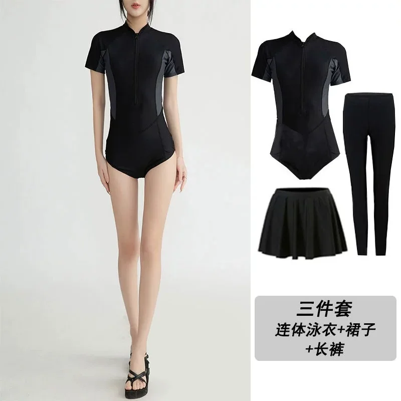 3 Pieces Set Women's Swimsuit One-piece 2024 New Quick Drying Jumpsuit Long Sleeves Sun Protection Covering