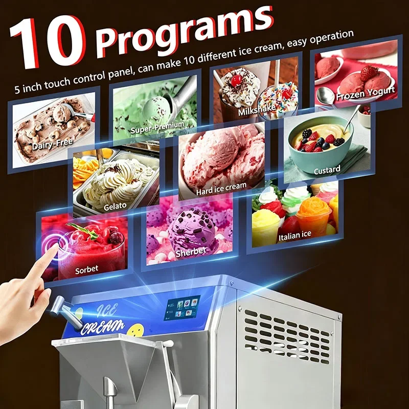 Commercial Countertop Hard Ice Cream Implement Stainless Steel Touchscreen Gelato Freezing Equipment