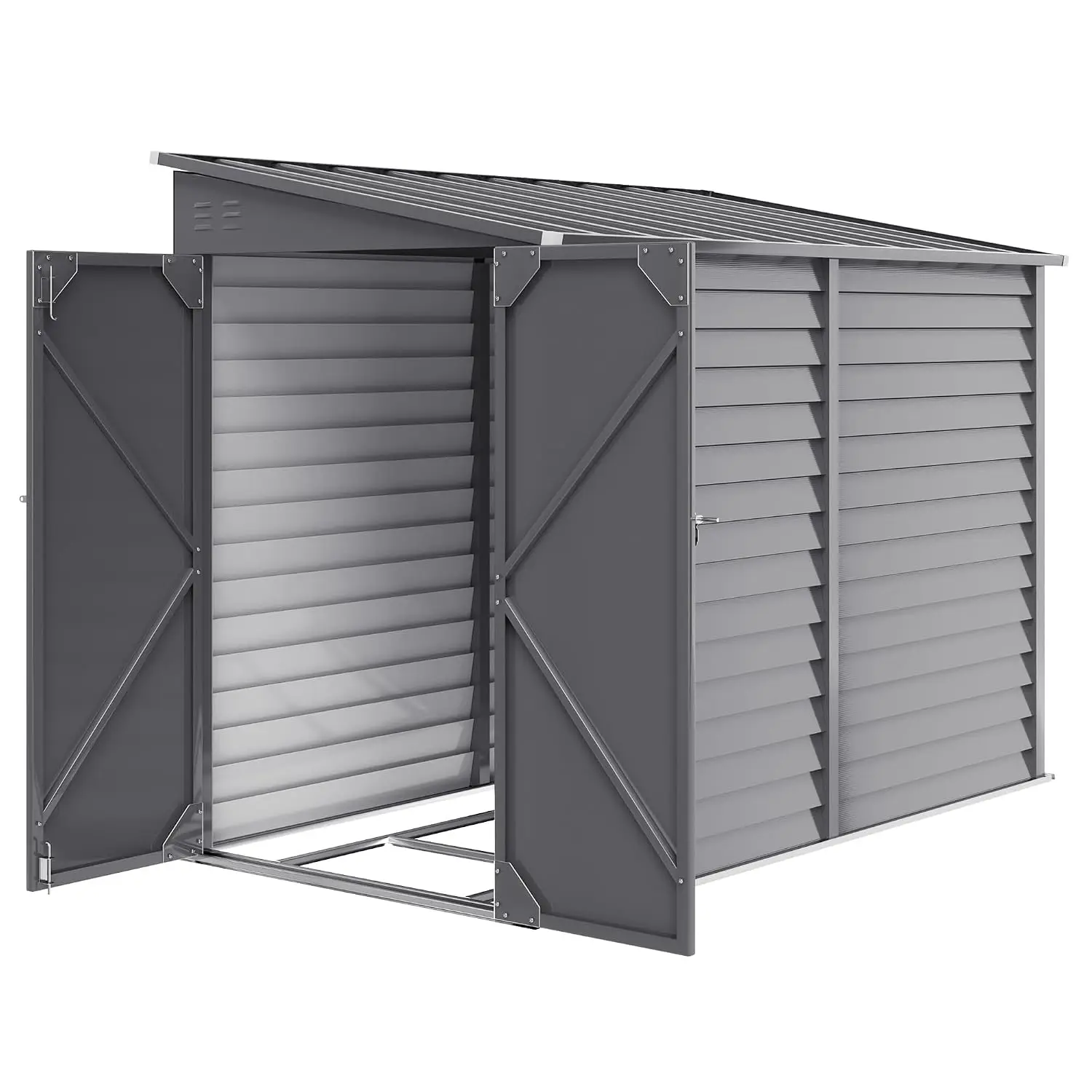 Lean-to Metal Storage Shed 4.6x9ft Gray Garden Tool House Foundation Kit Lockable Doors Patio Lawn Backyard, Customized
