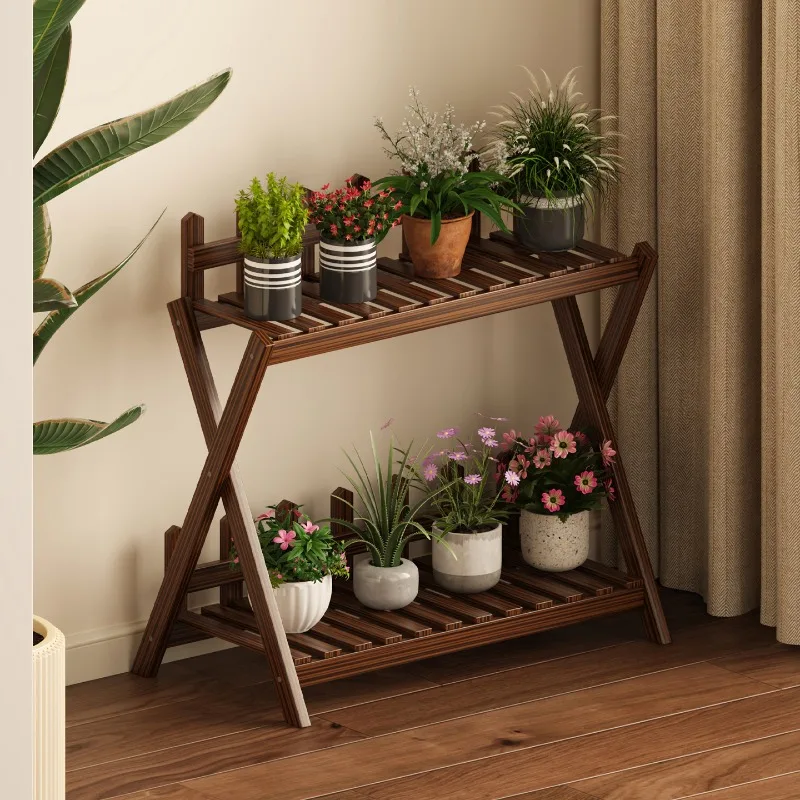 Solid wood flower stand household indoor floor-to-ceiling outdoor dill plant flower pot balcony living room storage rack