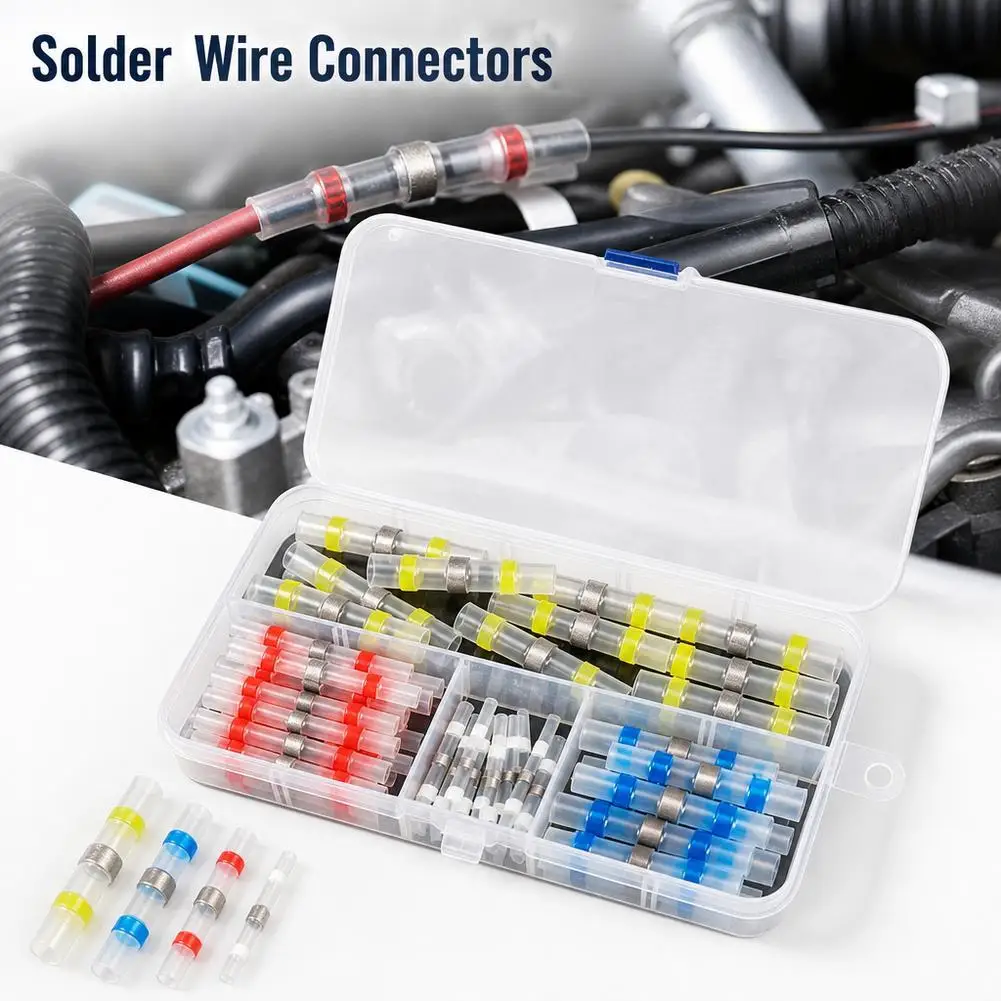 50/200PCS Solder Seal Wire Connectors Heat Shrink Waterproof Butt Splice Terminals Electrical Insulated Wire Cable Splice Kit