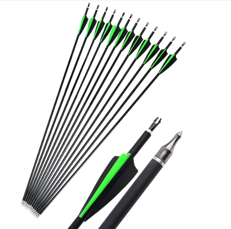 6/12PCS 20-31inch Mix Carbon Arrow Shaft Spine 500 with Replaceable Arrowhead for Compound/Recurve Bow Archery Hunting