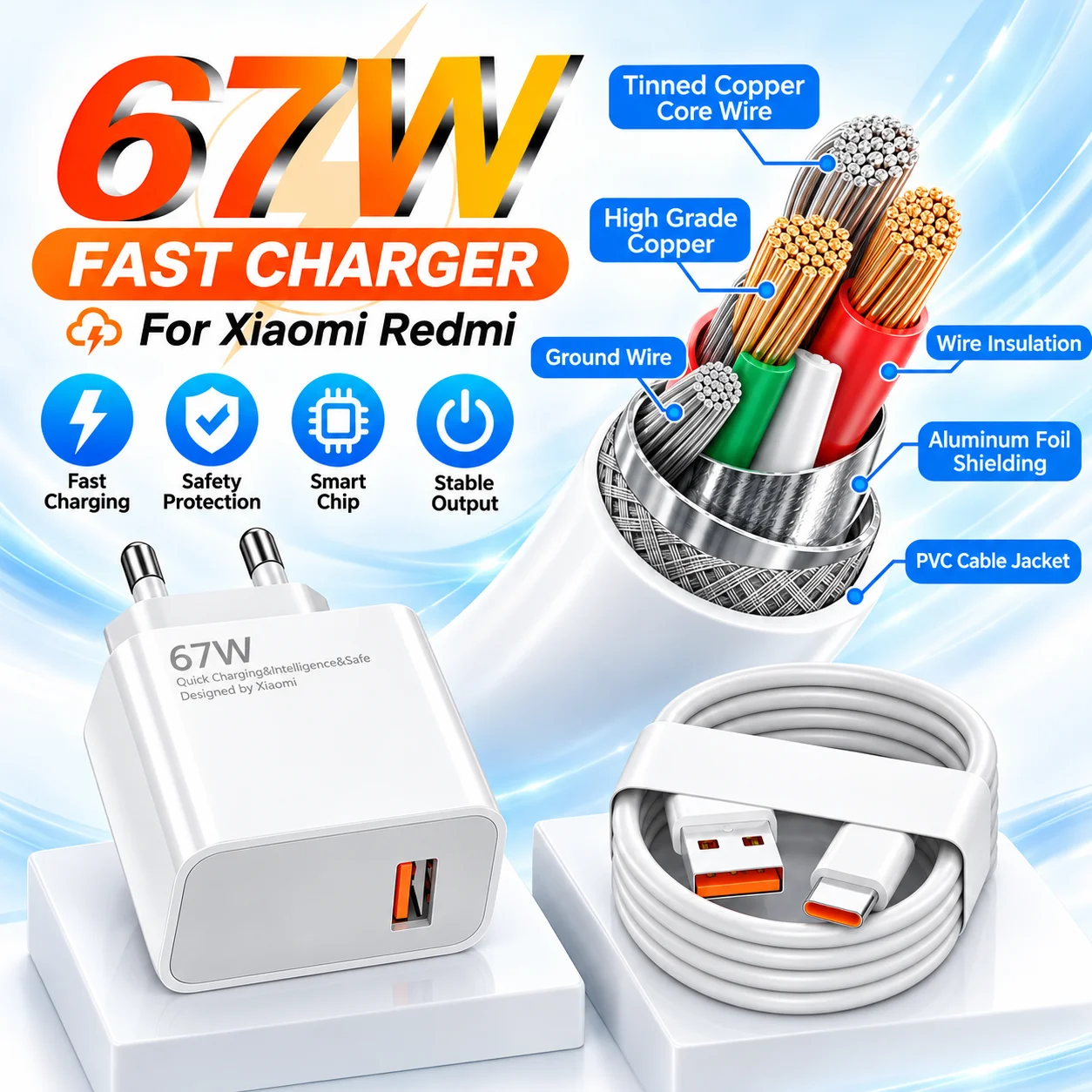 67W 6A Ultra Fast Charger Type C USB Cable for Xiaomi 13T 12 Lite 11 Redmi Note 13 12T 11T 10 POCO X3 X4 F4 Quick Charging Cable