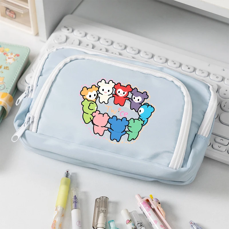 TWICE Pencil Case Kpop Idols Cartoon Character Printed Pen Pouch Portable Student Stationery Storage Bag Back To School Gifts