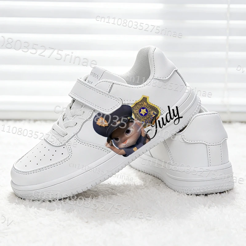 

Хит продаж: Детские туфли Zootopia Джуди для мальчиков и девочек, из искусственной кожи, на толстой подошве, белые, с мультяшным рисунком, подарок для мужчин и женщин