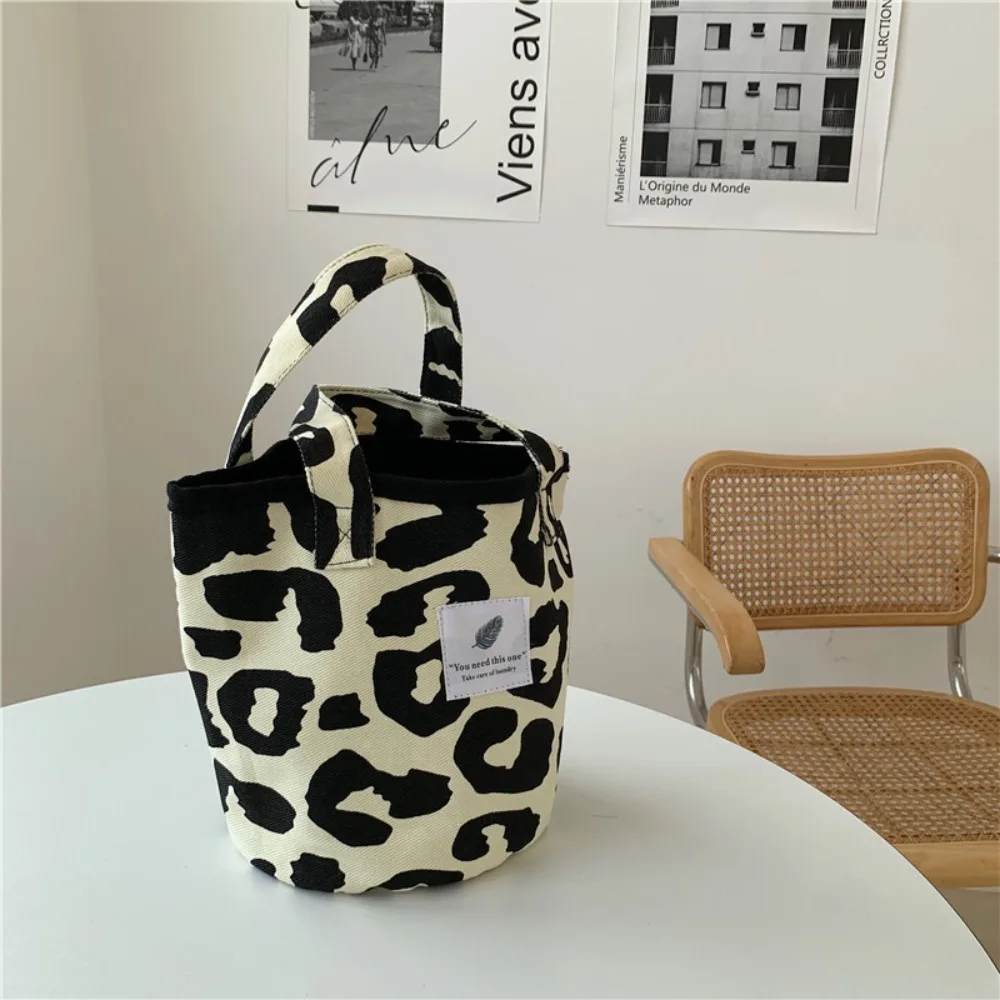 Leopard Print Canvas Bag para mulheres, grande capacidade, saco cosmético