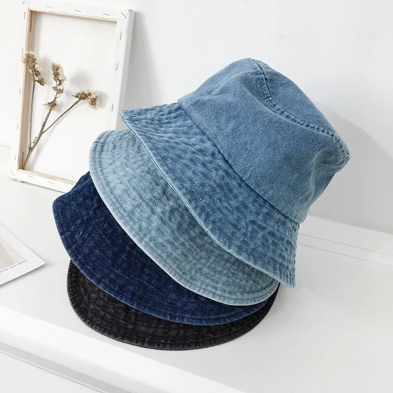 

Women Summer Denim Fisherman Hat Vintage Casual Bucket Hat Sunshade Sunscreen Cap Korean Version Fashion Small Basin Hat