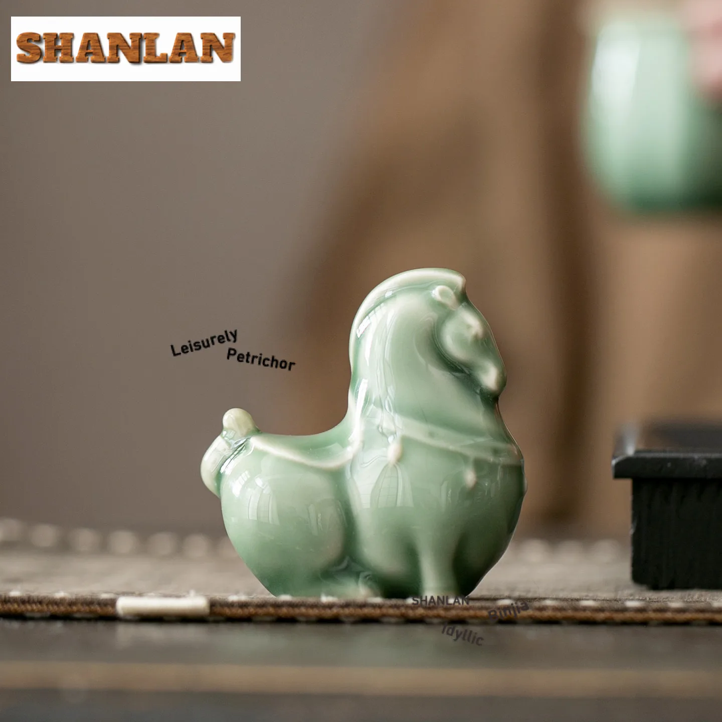 Celadon Small Tang Horse Tea Pet Retro Fish Tank Landscaping Tea Figurine Play Toys Tea Statue Ornaments Can Be Raised Supplies