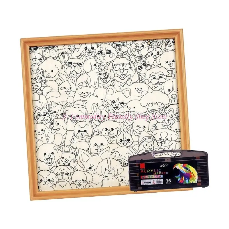 85AE Wooden Puppy Puzzle Palette Color Markers Family Activity Home Desktop