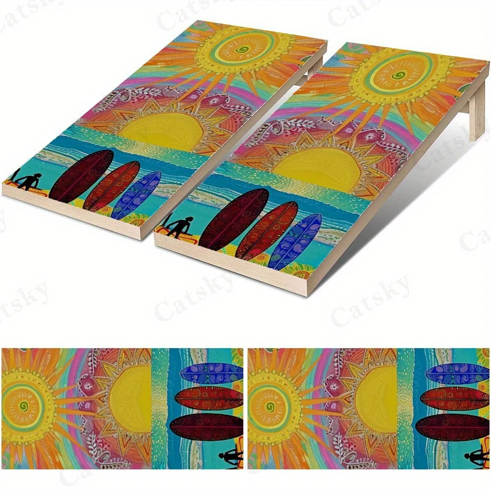Psychedelic Beach Scene   Sandbag Board Sticker.This sandbag board sticker is made from high-quality materials, offering excelle