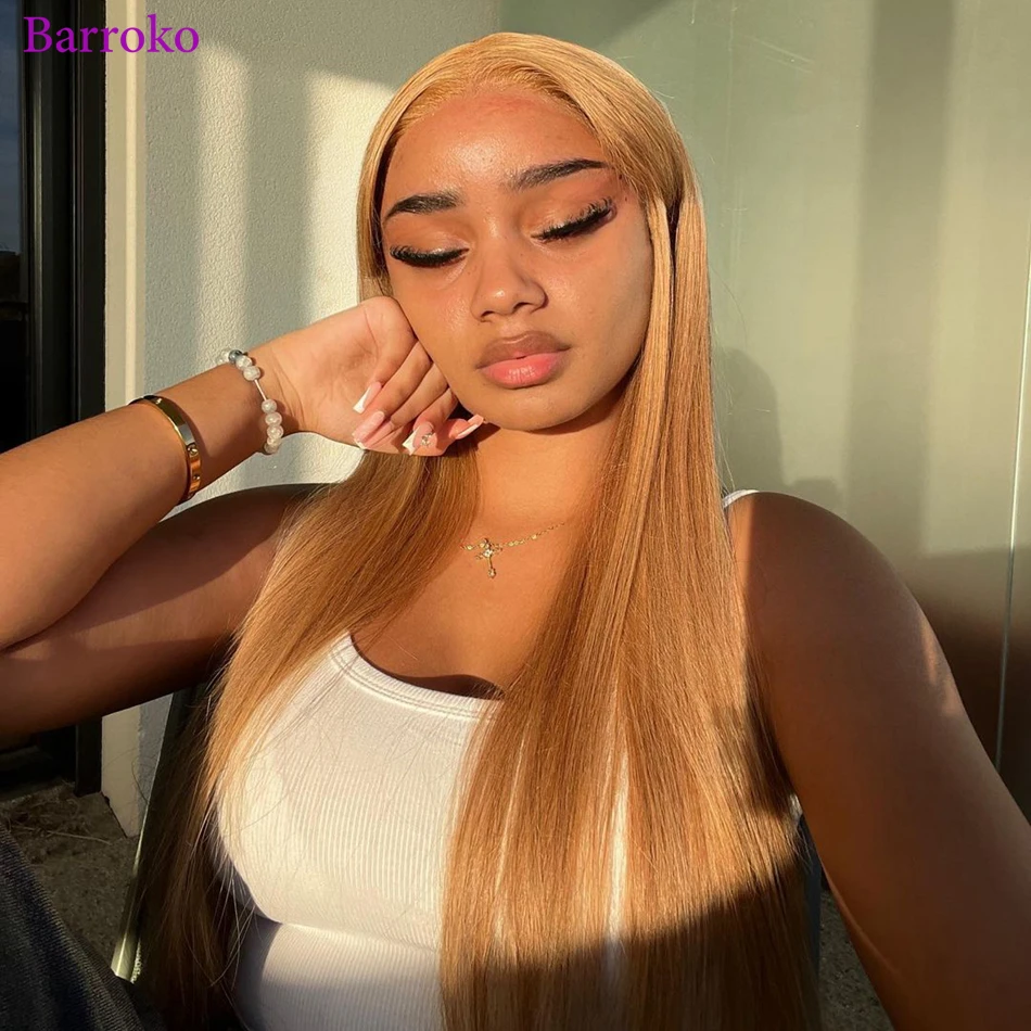 Barroko 13x6 Lace Frontal Human Hair Wig Pre Plucked Honey Blonde Colored Straight Wig Human Hair Brazilian Transparent Lace Wig